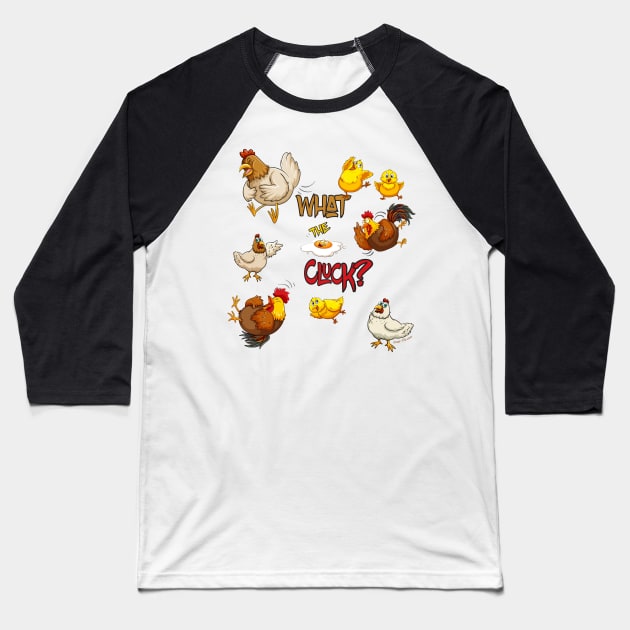 Funny Chickens - What the Cluck? Baseball T-Shirt by IconicTee